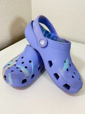 Crocs Kids Classic Marbled Clogs Moon Jelly Purple & Aqua {Size J 3} EUC!